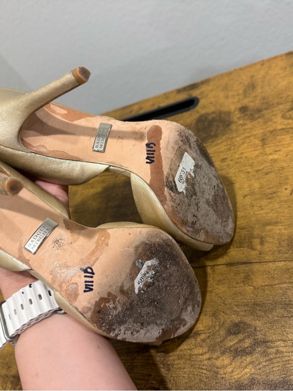 Repainted Badgley Mischka Gianna Champagne Embellished Open Toe Heels SZ 7.5 - Picture 4 of 5